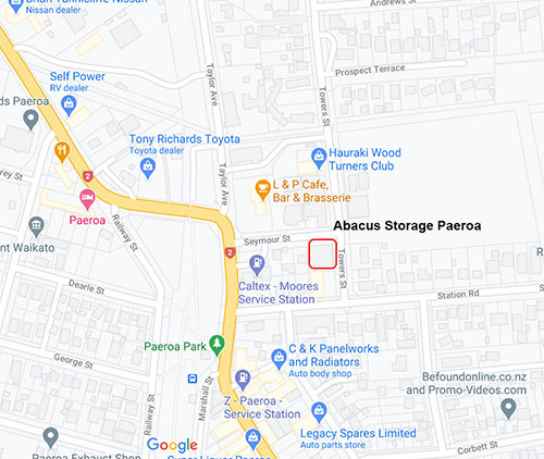 Location map Abacus storage Paeroa